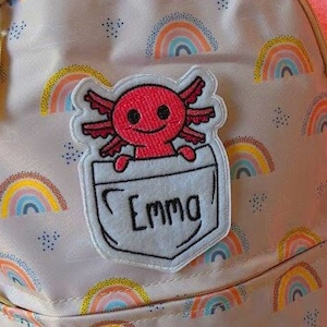 PERSONNALISÉ Axolotl Pocket Pal Name Tag Patch, Retour à l’école, Cartable, Cartable, Sac à dos, Patch personnalisé, Enfant, Étudiant, Jeunesse, Animal