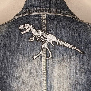 T-Rex Skeleton Iron On Patch, Dinosaur, Embroidered Applique, Handmade Tyrannosaurus Rex, Bones