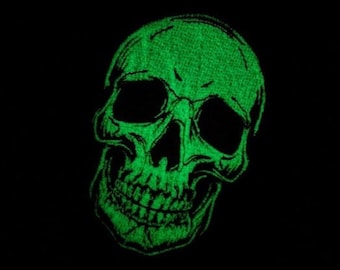 GLOW in the DARK Skull Iron On Patch, Halloween, Embroidered Patch for Jacket Vest Bag, Skeleton, Morale Patch, UV, Ultra Violet