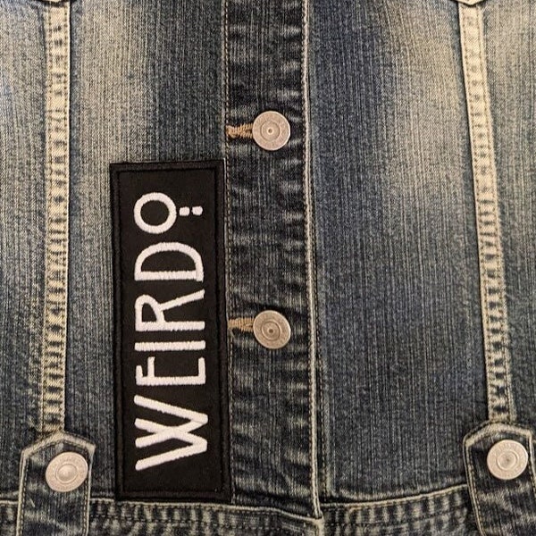 Weirdo Typography Iron On Patch, Embroidered Patch for Clothing, Embroidery Badge for Bag, Text, Funny Patch, Novelty Patch, Gothic Text