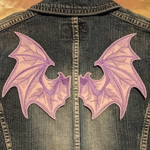 PASTEL PINK Bat Wing Iron On Patches PAIR, Devil, Demon, Halloween, Witchcraft, Applique, Costume, Creepy, Goth, Pastel Goth, Vampire Purple