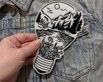 Landscape Bulb Iron On Patch | Embroidered Patch | Art Patch | Patches for Denim Jackets | Embroidered Applique | Nature Patch