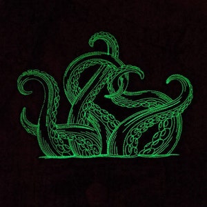 GLOW In The DARK Octopus Tentacles Embroidered Iron On Patch, Embroidered Patch for Clothing Jacket and Bag, Ultra Violet Patch, UV Patch