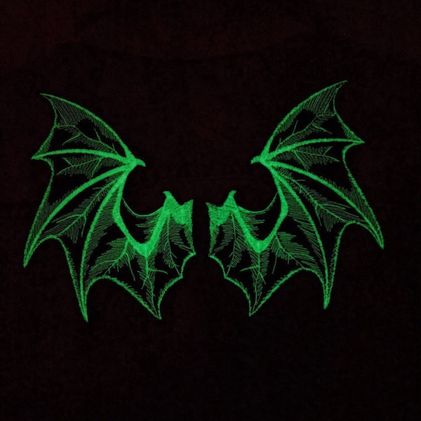 GLOW In The DARK Bat Wings Iron On Patches / Parche bordado / Patch for Denim Jacket / Bordado Applique / Devil Wings / Demon Wings