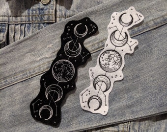 DOUBLE PACK Vintage Celestial Moon Phases Iron On Patch | Embroidered Patch | Machine Embroidery | Handmade Patch | Embroidered Applique
