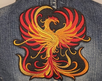 Phoenix Iron On Patch, Embroidered Applique, Mythical Creature, Cryptid, Magic, Magical, Mystical, Feathers, Flame, Bird, Wings