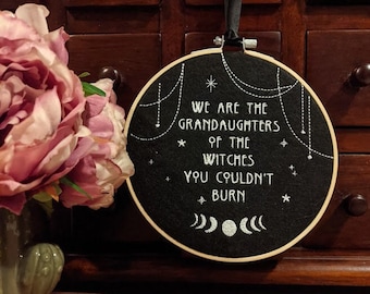 Grandaughters of Witches Embroidered Wall Decor, Machine Embroidery, Wall Hanging, Gothic Decor, Homewares, Housewarming, House Decoration