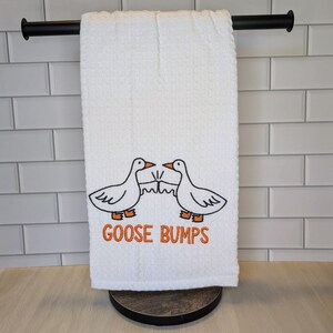 Goose Bumps Embroidered Kitchen Towel, Funny Tea Towel, Gift For Her, Home Decor, Novelty, Pun, Animal Lover, Birds, Funny, Silly, Joke Bild 1