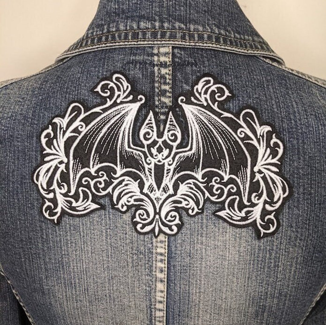 Gothic Bat Iron on Patch, Embroidery, Baroque, Goth, Halloween, Black ...