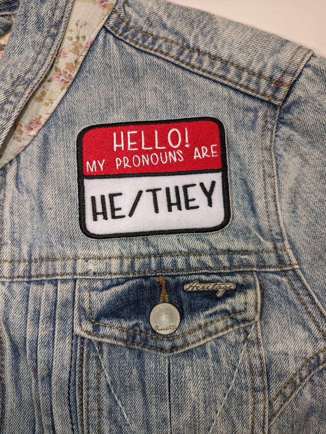 He They Pronouns Iron on Patch, Embroidered Patch, Embroidered Applique