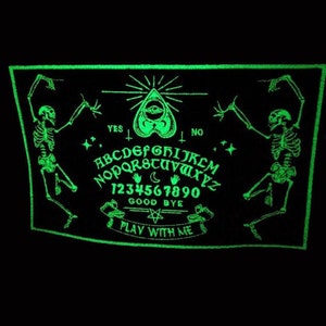 GLOW In The DARK Skele Ouija Board Iron On Patch, Embroidered Patch, Witchcraft Patch, Goth Patch, Wiccan Patch, Skeleton Patch, UV Patch