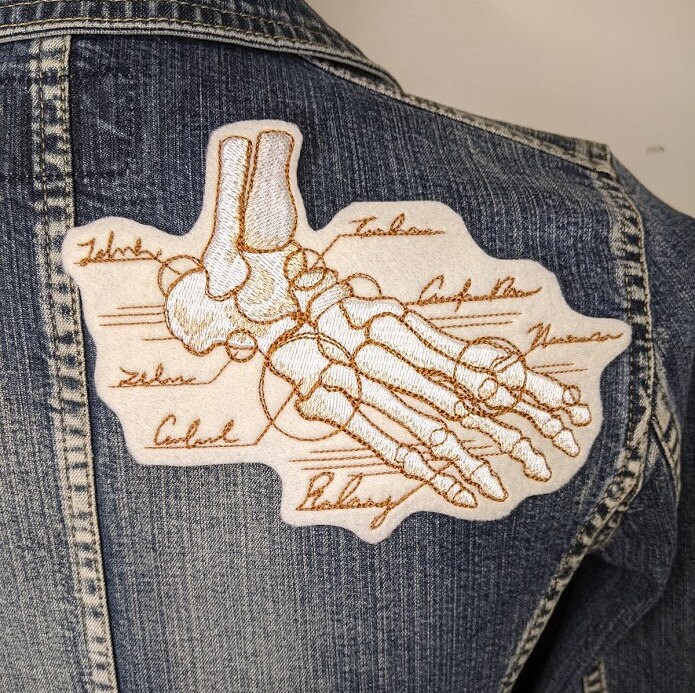 Vintage Anatomical Foot Iron On Patch, Embroidered Patch, Embroidered Applique, Vintage Patch, Bones Patch, Medical Patch, Anatomy Patch
