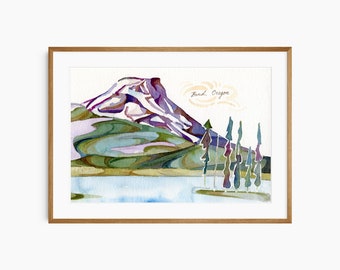 Funken Lake oreton Aquarell Druck | Biegung Oregon Wandkunst | Süd Schwester Reflection | Kaskadenseen Kunst