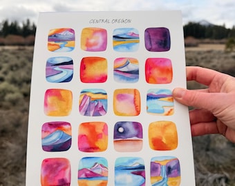Acuarela del centro de Oregón / Arte mural de las montañas de Oregón / Regalo de Bend, Oregón / Impresión giclée de paisajes de la cordillera Cascade