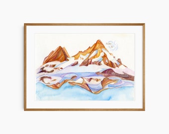 Gebrochenes Top Top Beton oreton Aquarell Druck | Biegung Oregon Wandkunst | Kaskadengebirgskunst | Archivalischer Kunstdruck