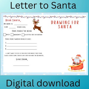 Carta a Papá Noel - descarga digital. Imprime en casa. Lista de deseos navideños