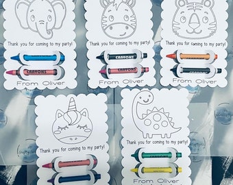 Personalised Colouring Card Party Favors: Custom Crayon Thank You Notes