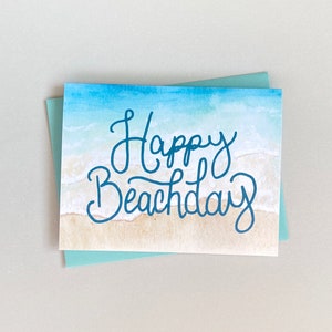 Biglietto di auguri Happy Beachday scritto a mano / Compleanno Beachday / Biglietto di compleanno Beach / Spiaggia acquerello / Biglietto di compleanno Beach