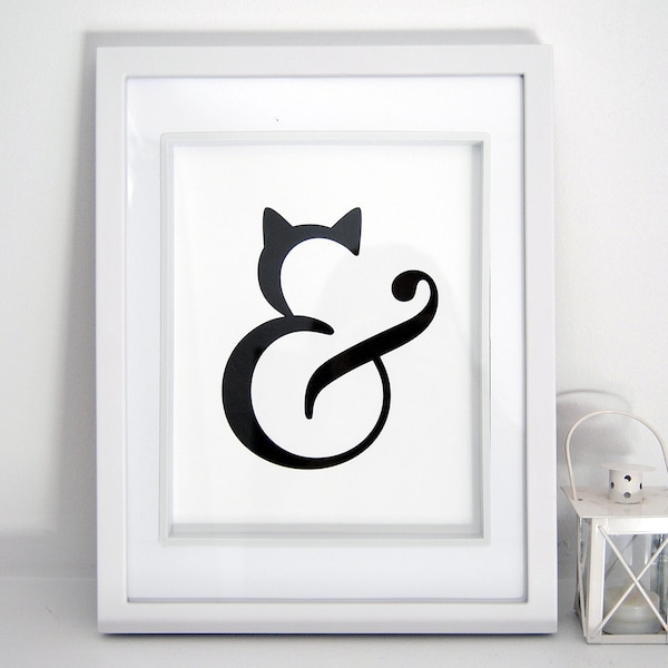 Cat Ampersand Art Print | Ampersand Print | Black Cat Print | Black and White Art | Living Room Print | Office Decor | Gallery Wall Art