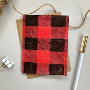 Buffalo Plaid Holiday Card | Buffalo Check Christmas Card | Ink and Watercolor Christmas Card | 6 Pack of Holiday Cards