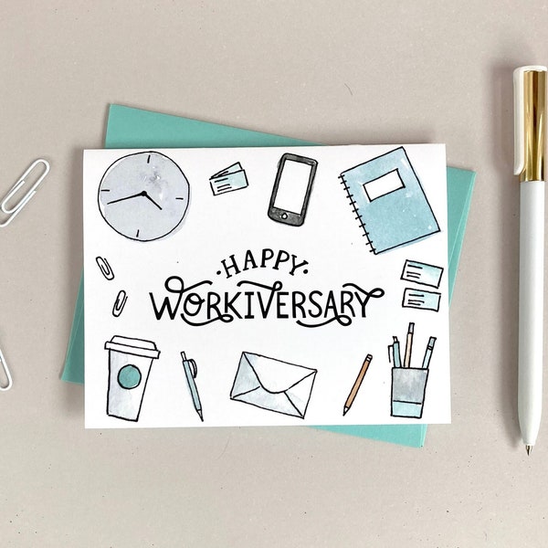 Office Workiversary Card | Work Anniversary Card | Card for Co-worker | Card for Employee | Office Card | 6 Pack Work Anniversary Cards