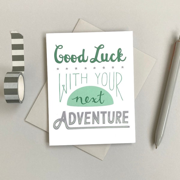 Hand-Lettered Good Luck with your Next Adventure Card | Goodbye Card | Co-worker Leaving Card | Moving Card | Traveling Card