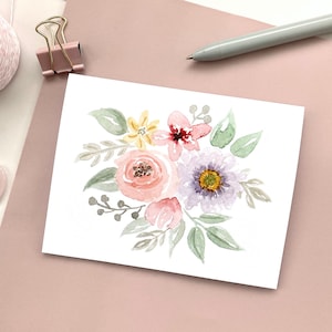 florale aquarelle mixte | Carte vierge | Juste parce que carte | Bouquet | Toute occasion | Carte Galentines | Lot de 6 cartes vierges | Carte artistique