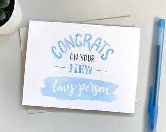 Watercolour Congrats on Your New Tiny Person Card | New Baby Card | Baby Shower Card | Baby Boy | Baby Girl | Gender Neutral