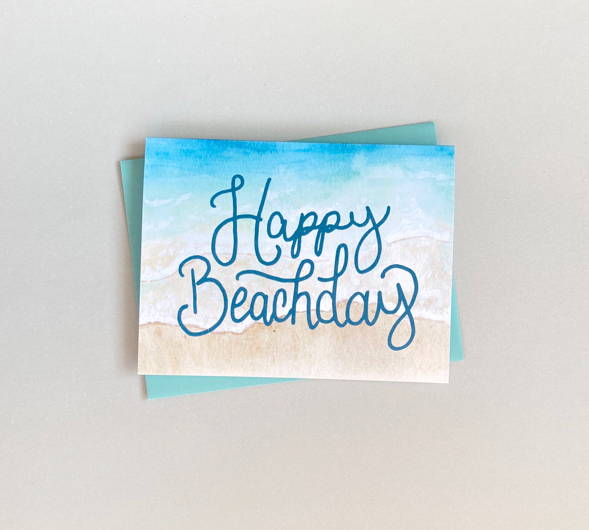 Hand-Lettered Happy Beachday Card | Beachday Birthday | Beach Birthday Card | Watercolour Beach | Beach Birthday Card