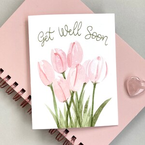Guérir bientôt de la carte | Carte tulipes aquarelles