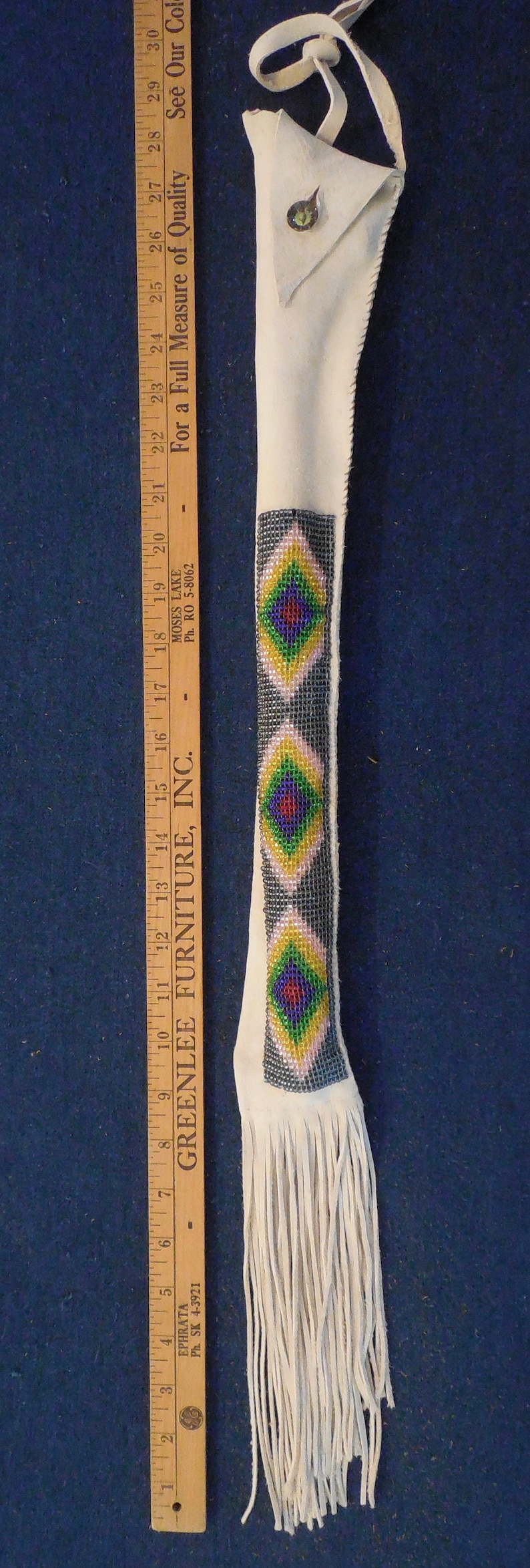 Native American Inspired Plains Indians beaded bag w Pipestone and stem.