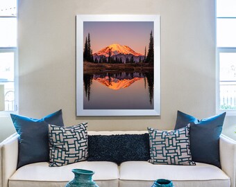 Mount Rainier Reflection, Sunrise Photography, National Park Print, Tipsoo Lake Sunrise