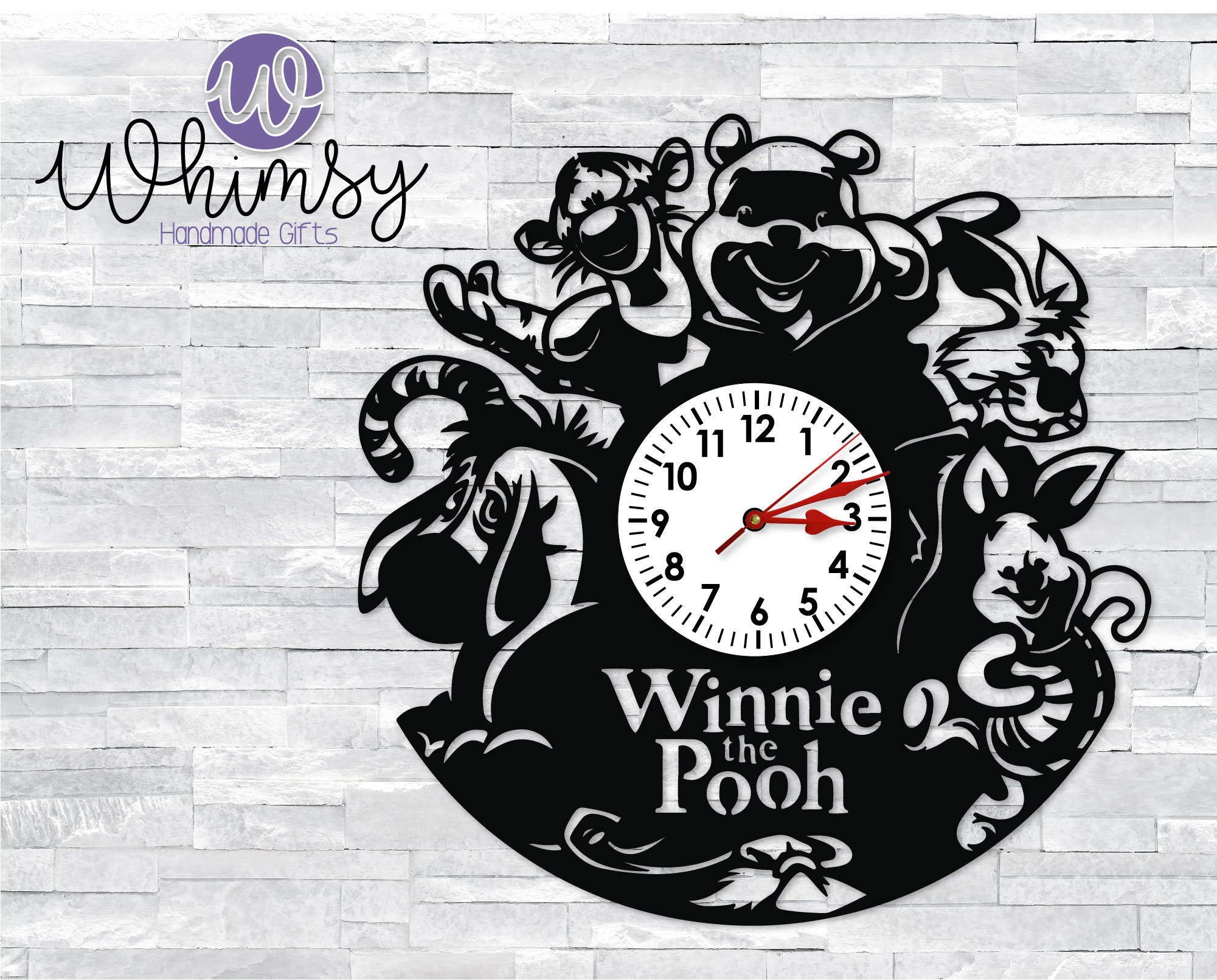 Personalized Winnie The Pooh Wall Clock Baby Nursery or Home Decoration with Custom Name 