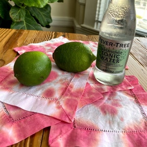 Handgeverfde linnen hemstitched cocktail servetten (set van 6)