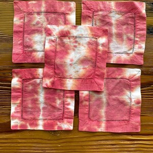 Handgeverfde linnen hemstitched cocktail servetten (set van 5)