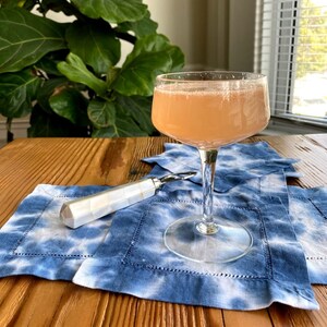 Handgeverfde linnen hemstitched cocktail servetten (set van 6)