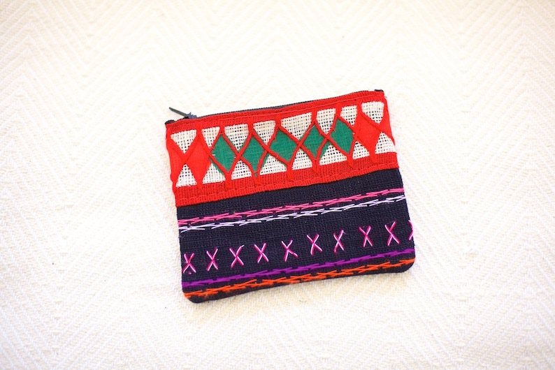 Hmong hill tribe coin purse earthy zip purse Gorgeous little Hill Tribe Zip Purse with diamond design Boho purse