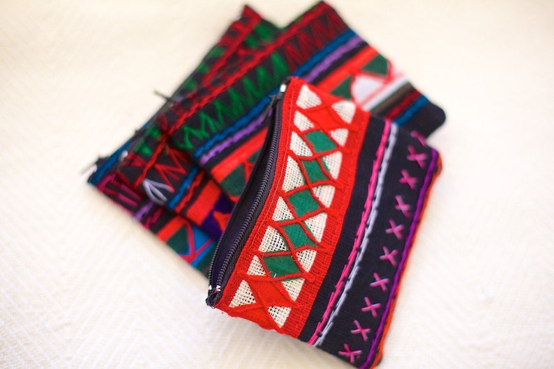 Hmong hill tribe coin purse earthy zip purse Gorgeous little Hill Tribe Zip Purse with diamond design Boho purse