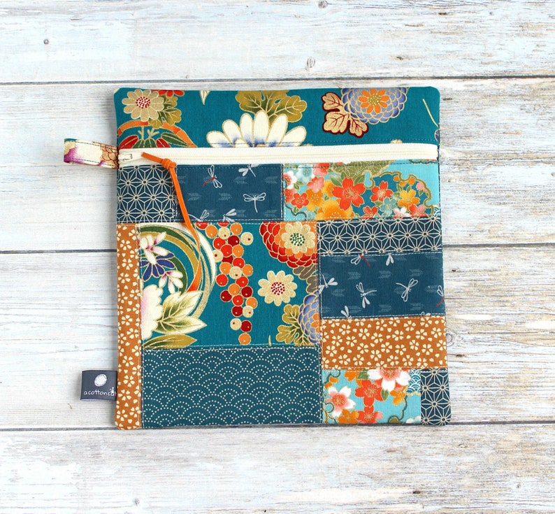 Japanese Patchwork Pouch, Book Holder, Travel Document Organizer, Flat