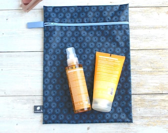 XL coated cotton pouch, wet swimsuit bag, large waterproof zipped pouch, picnic bag