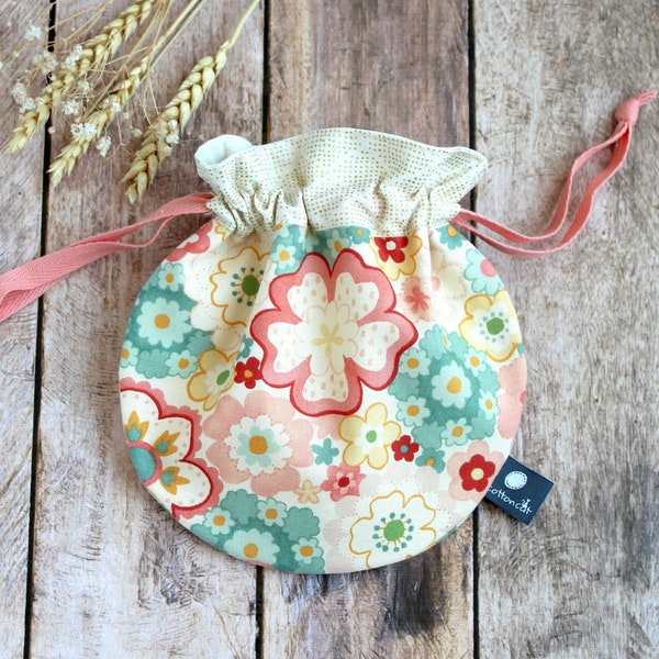 Pochette japonaise tissu fleurs, pochon rond tissu japonais, accessoire japonais