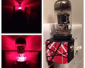 12AX7 Red Blk Steampunk Vintage Vacuum Tube LED Night Light made with EVH Van Halen 5150 Decal Valve from a Marshall Peavey Guitar Amplifi