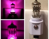 6AK5 Fuchsia Vacuum Tube Valve LED Night Light (Steampunk TV Ham Radio Guitar Amp)