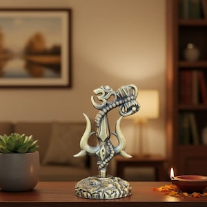 Brass Shiva Trident (Trishul) Statue: Om and Snake, Spiritual Decor
