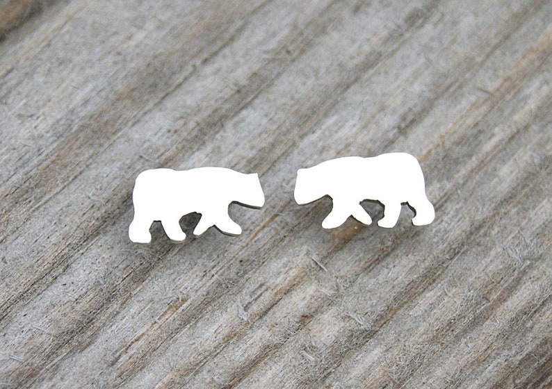 Bear stud earrings Sterling silver earrings stud Tiny stud Etsy