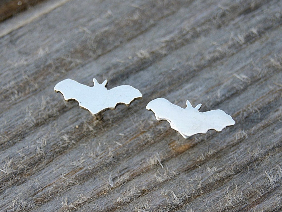 Sterling silver bat stud earrings Little bat earrings studs Etsy