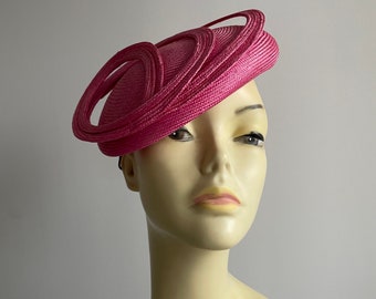 Lipstick pink ladies sisal straw perching Hat with loops trim by mini pillbox hat whiteley