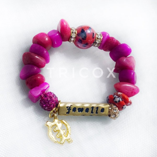 Bracelet personnalisé de nom perlé africain, bracelet de nom, perles de Ghana, bracelet de perles de Krobo