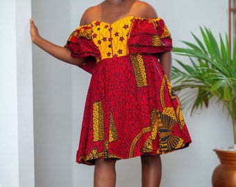 Off Shoulder African Print Midi dress, Ankara Flare Dress, African clothing for Women, Ankara Midi Dress, Ankara Dress, African Dress