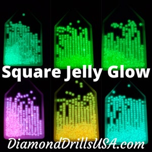 All 6 Jelly GLOW in the Dark SQUARE 5D Diamond Painting Drills Beads